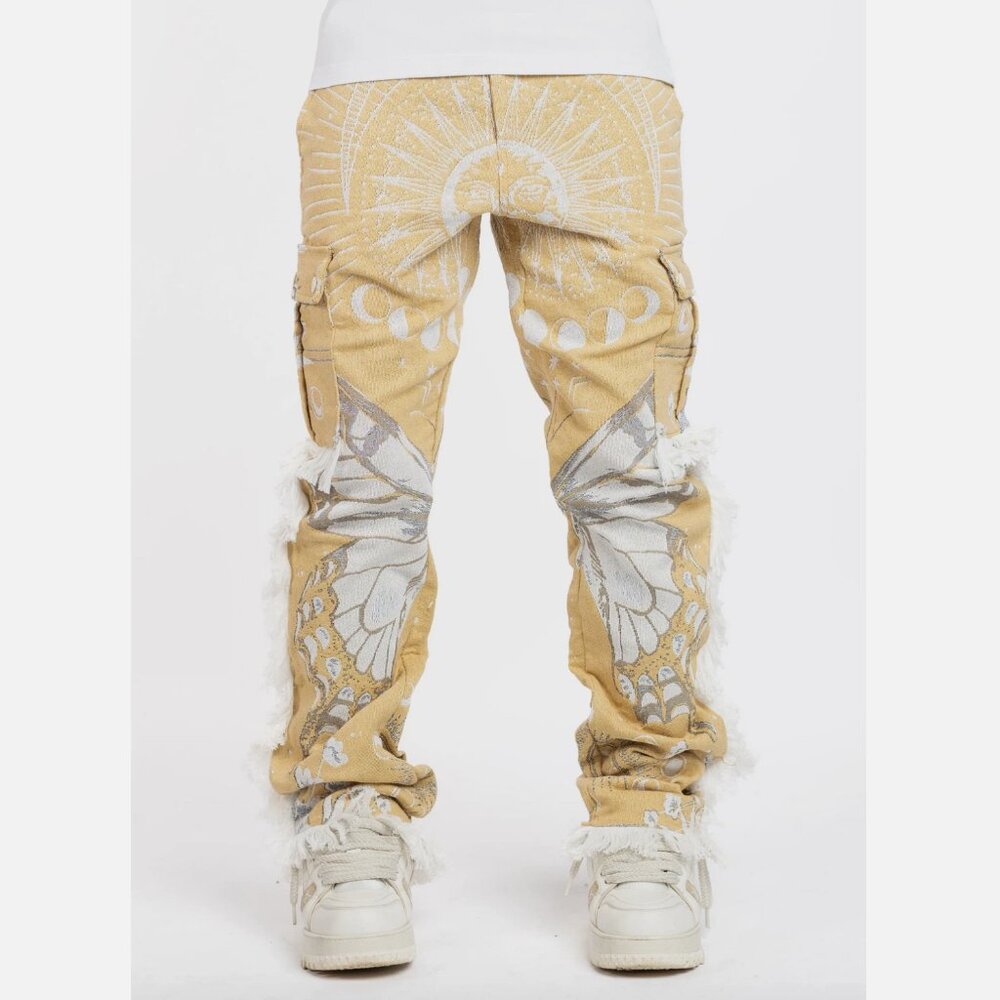 Guapi Tapestry Pant Cargo Stars Cosmos Astrology Tassle Festival Sand NWT 28